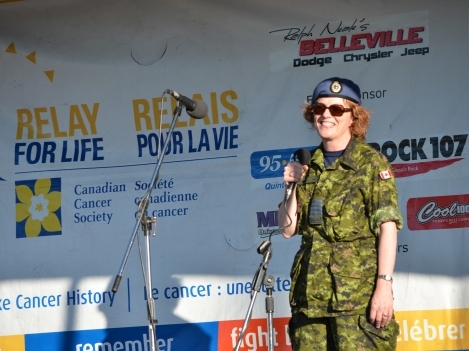 Loyalist College President Maureen Piercy welcomes the crowd to the campus in uniform as HCol Piercy, 8 Air Communication & Control Squadron (8 ACCS). 