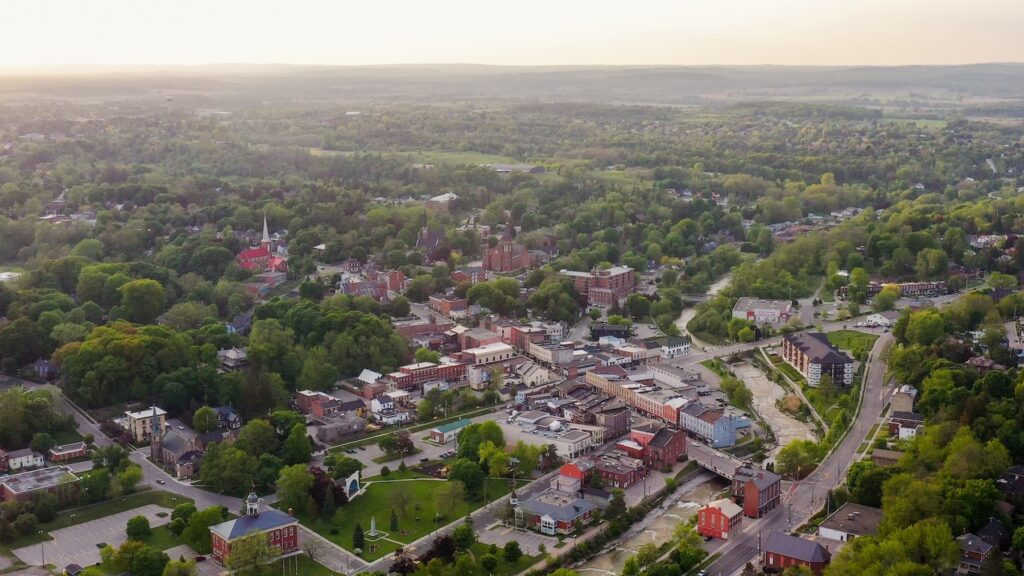 An aerial view of the Port Hope residence buildings.