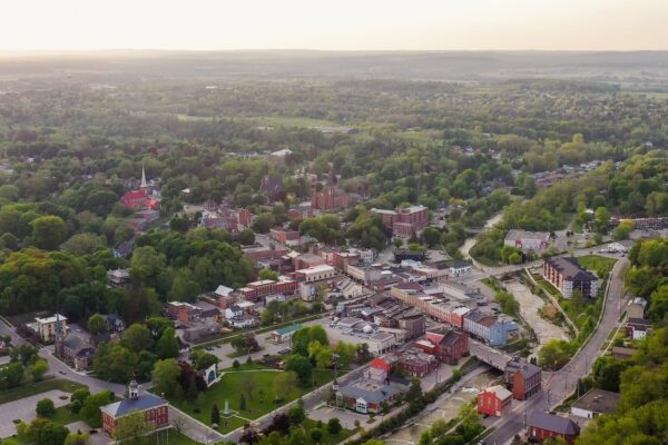 An aerial view of the Port Hope residence buildings.