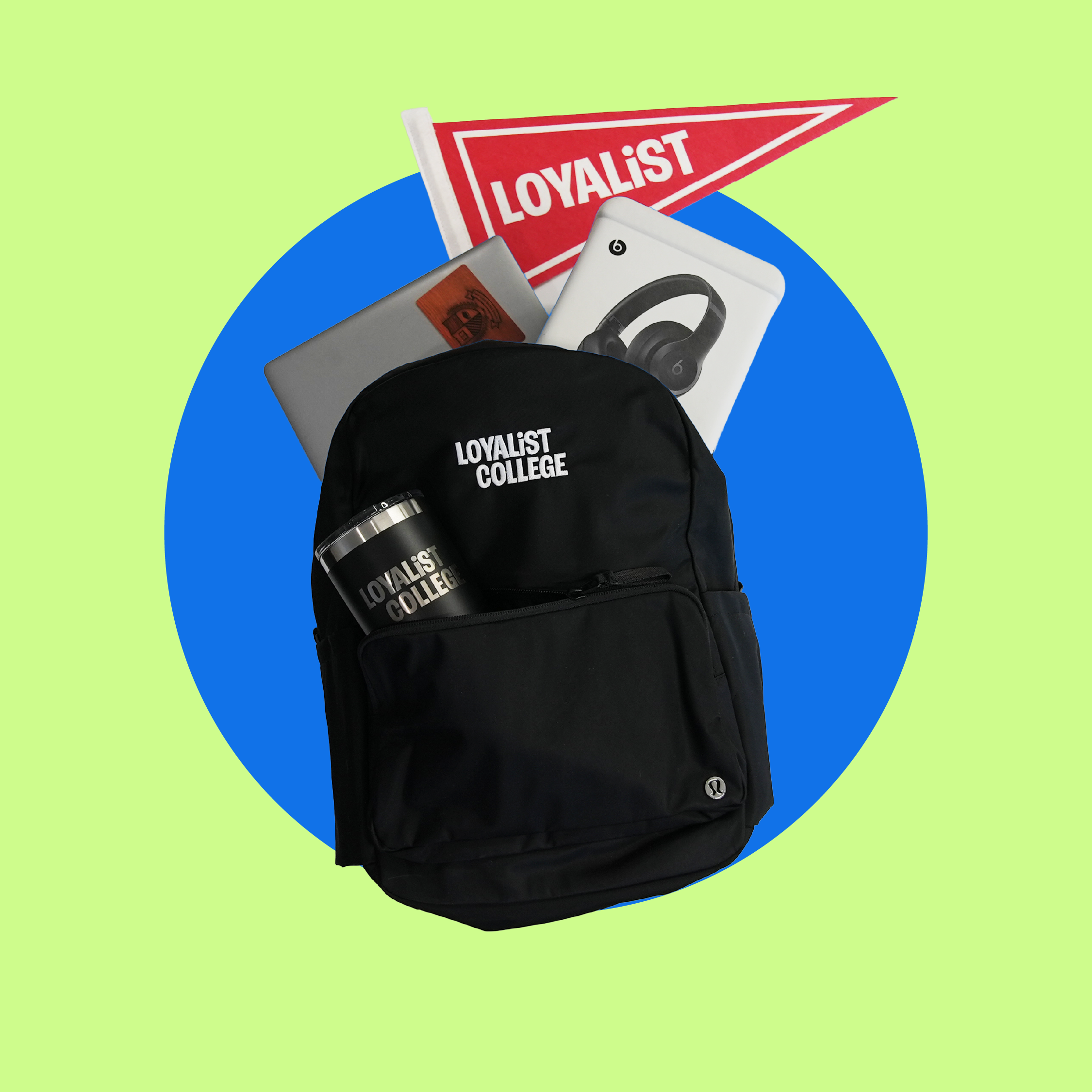 backpack with laptop tumbler and flag