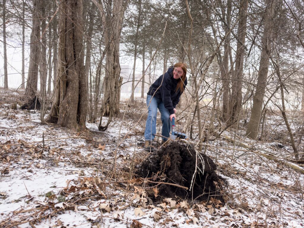 Student Alicia Cannon demonstrates her tree puller prototype at Loyalist College in spring 2025