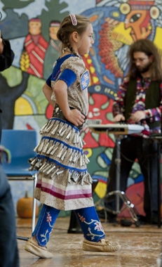 Charmaine Leonard dances as Caveman Techno performs at the 17th Annual Festival of Native Arts at Loyalist College.