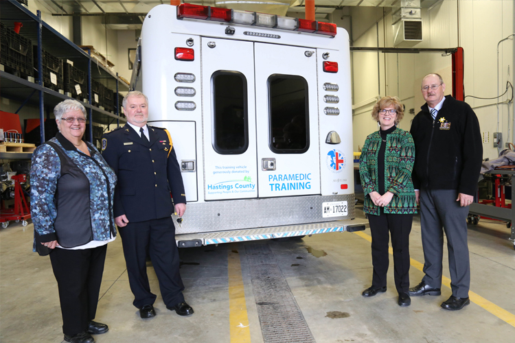 (L-R): Bernice Jenkins, Hastings County Councillor and Chair of the Hastings/Quinte Emergency Services; John O’Donnell, Chief and Director of Emergency Services, Hastings – Quinte Paramedic Services; Maureen Piercy, President & CEO, Loyalist College; and Rick Phillips, Warden of Hastings County
