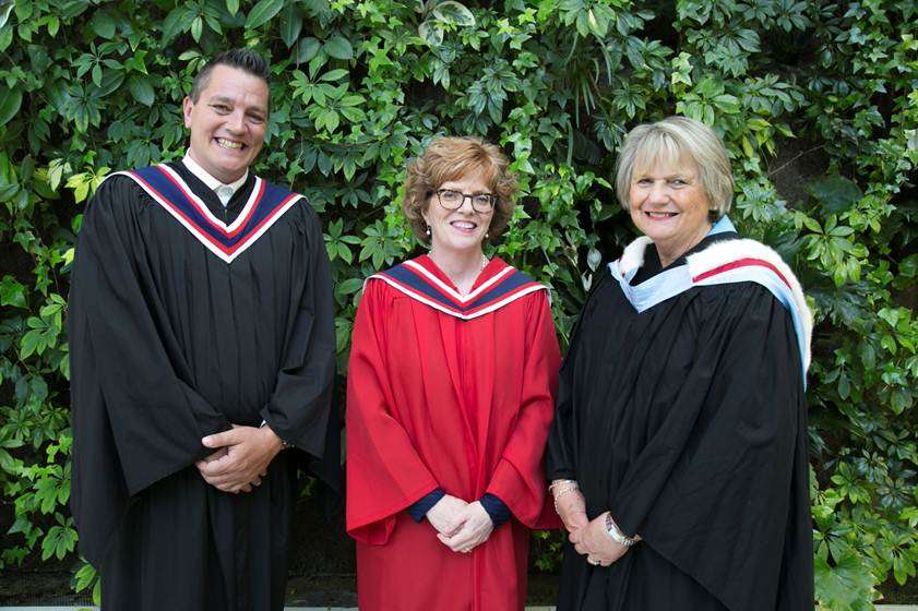 (Left to Right) Television Personality and HGTV Renovation Expert Damon Bennett, Loyalist College President and CEO Maureen Piercy, and Loyalist College Board Chair June Hagerman