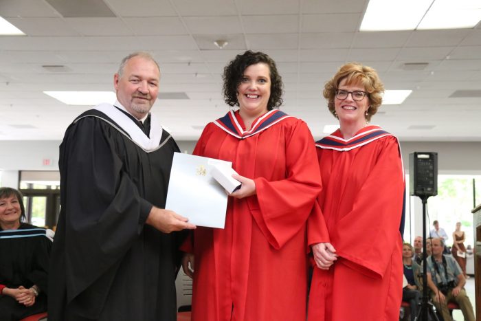Loyalist College Senior Vice-President, Academic and Student Success, John McMahon, left, and Loyalist College President and CEO Maureen Piercy, right, presented Ms. Lindsay Hall of Belleville, Ontario with The Governor General’s Award