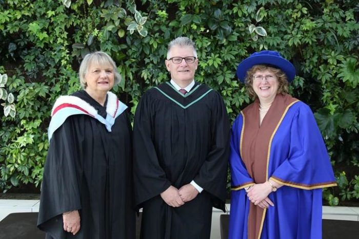 (L-R) June Hagerman, Chair of the Loyalist Board of Governors; Convocation guest speaker Marc Crawford, Associate Coach for the Ottawa Senators; Dr. Ann Marie Vaughan, Loyalist College President and CEO.