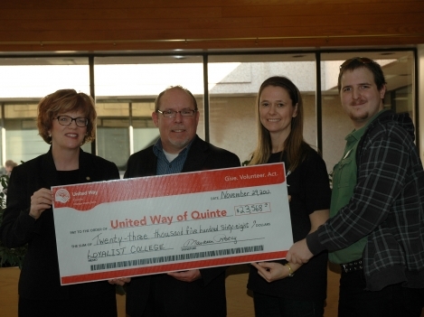 L-R: Loyalist President Maureen Piercy, David Allen, Campaign Chair for the United Way of Quinte, Professor Kerry Ramsay, Student Government President Chris Detering