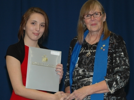 Natasha Moon (left), second-year Social Service Worker student, was presented the Hastings County Women's Institute Bursary by Judy Kupecz, VP, Hastings Women's Institute.