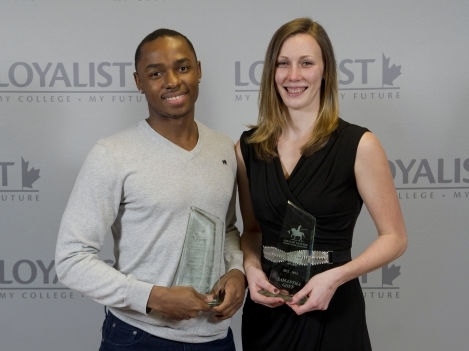 Men’s Basketball player Patrick Kalala (left) and Women's Basketball player Samantha Goff were named Male and Female Athletes of the Year at the Loyalist College Athletic Banquet on March 20. 