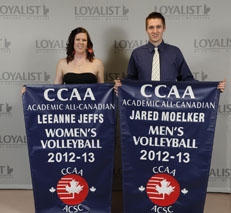 Volleyball players LeeAnne Jeffs and Jared Moelker are recognized as a CCAA Academic All-Canadians 