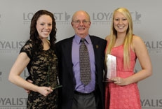 The Dave Butler Award was presented to Shelby Lough (left) and Jenny Richardson, as the student athletes who, through their enthusiasm and love of the game, attract others to participate.      Presented by Dave Butler (centre).