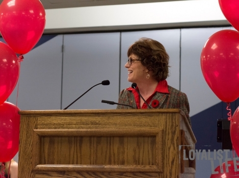 Loyalist President Maureen Piercy speaks at the grand opening of the Loyalist Dining Hall. (Photo by Carla Antonio.)